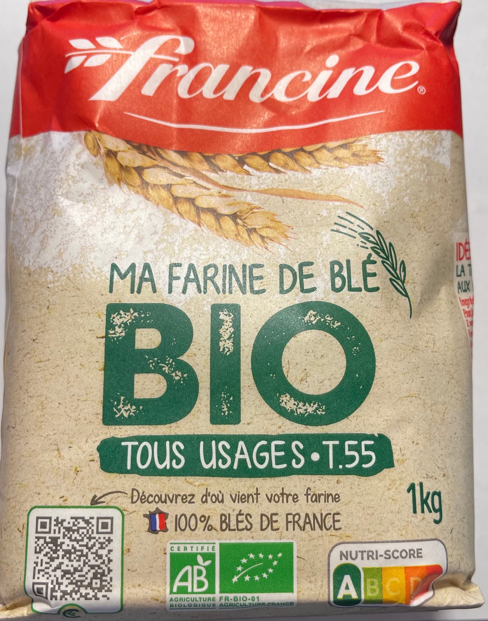 Francine Farine de blé, Type 55, 100 % blés de France, Bio 
