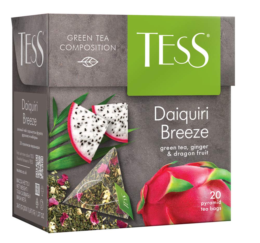 Tess Daiquiri Breeze Green Tea, Ginger and Dragon Fruit Leaf Tea, 20 Count