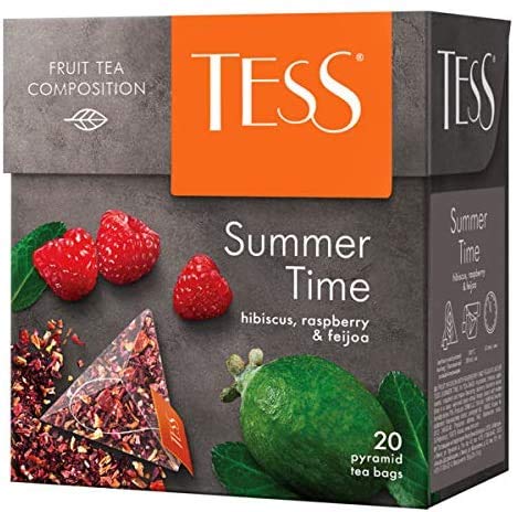 Tess Summer Time Fruit Tea Composition Hibiscus, Raspberry and Feijoa Leaf Tea in 20 Pyramid Sachets