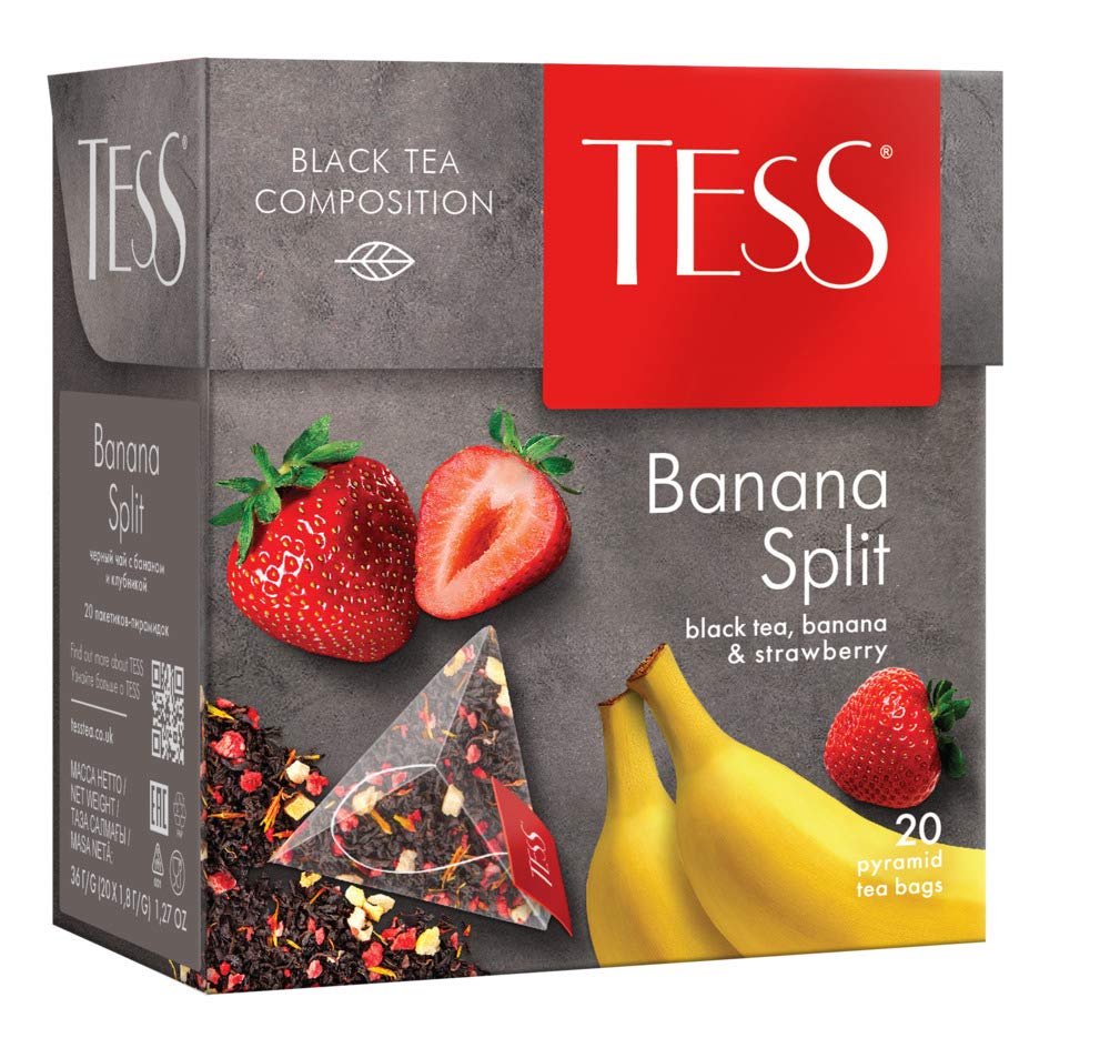 Tess Banana Split Black Tea, Banana and Strawberry Leaf Tea ,20 count