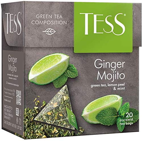 Tess Ginger Mojito Green Tea, Lemon Peel and Mint Leaf Tea, 20 Count