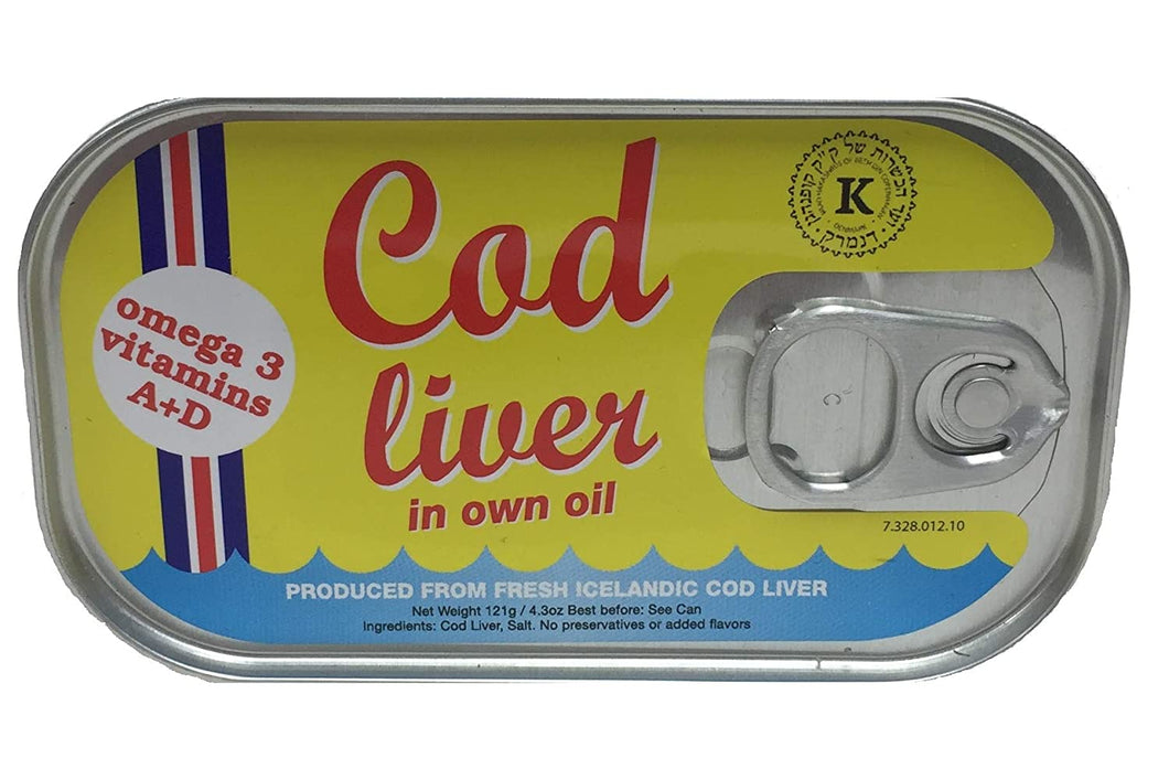 Threeline Icelandic Natural Cod Liver in Own Oil 121g / 4.3 Oz (12)